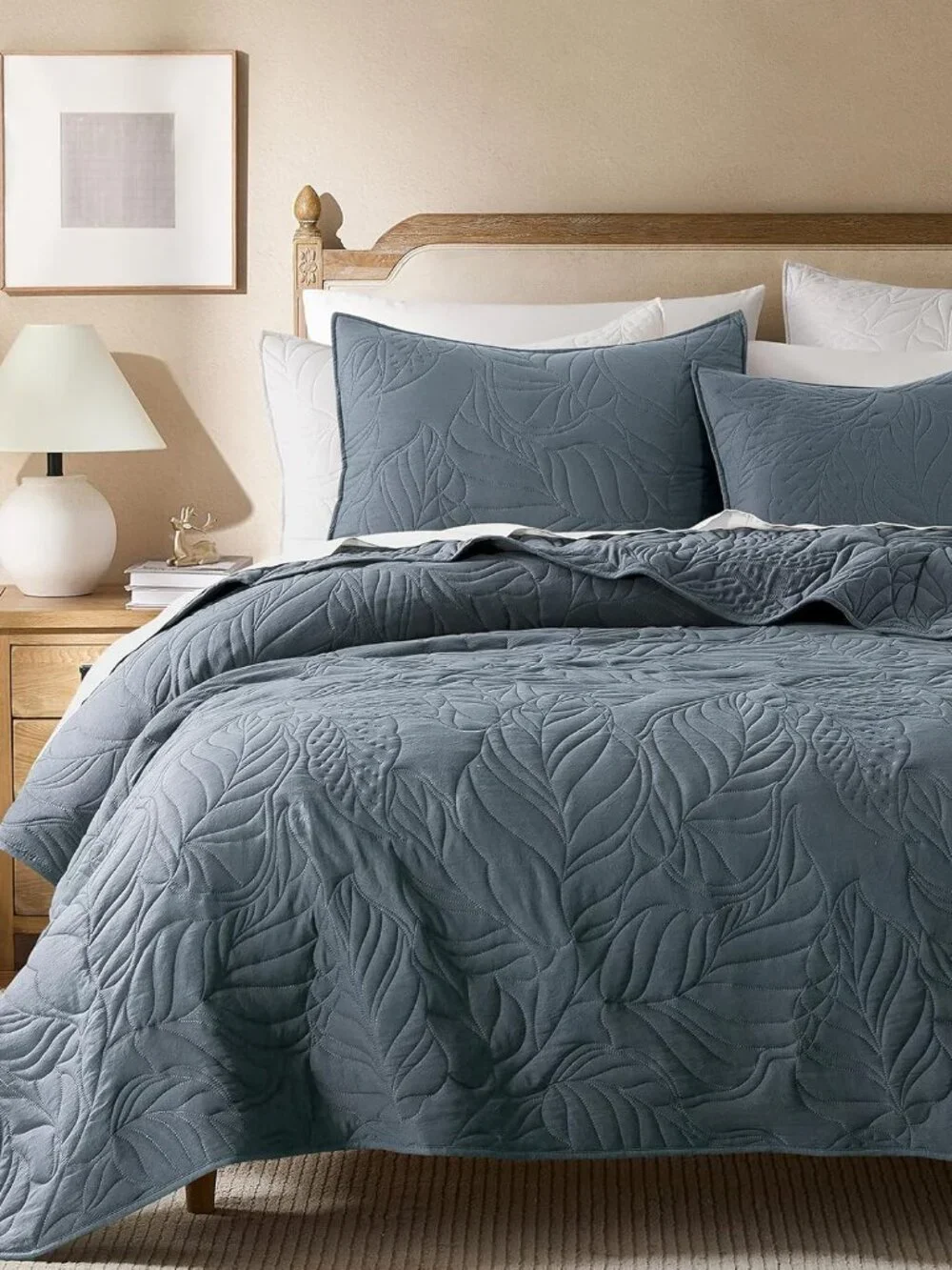 Dusty Blue Queen Size Quilt Set, Soft Lightweight Bedspread, Farmhouse Rustic Co